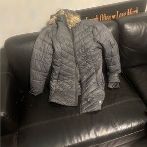 Spyder Women's Gray Puffer Jacket with Faux Fur Hood